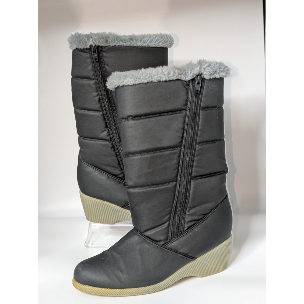 Panda Womens Size 9 Black Winter Boots Faux Fur Wedge Zip 13" Tall